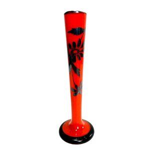 VTG TANGO GLASS BUD VASE CZECH ART DECO BOHO ORANGE HAND PAINTED 1930s 6.25" H